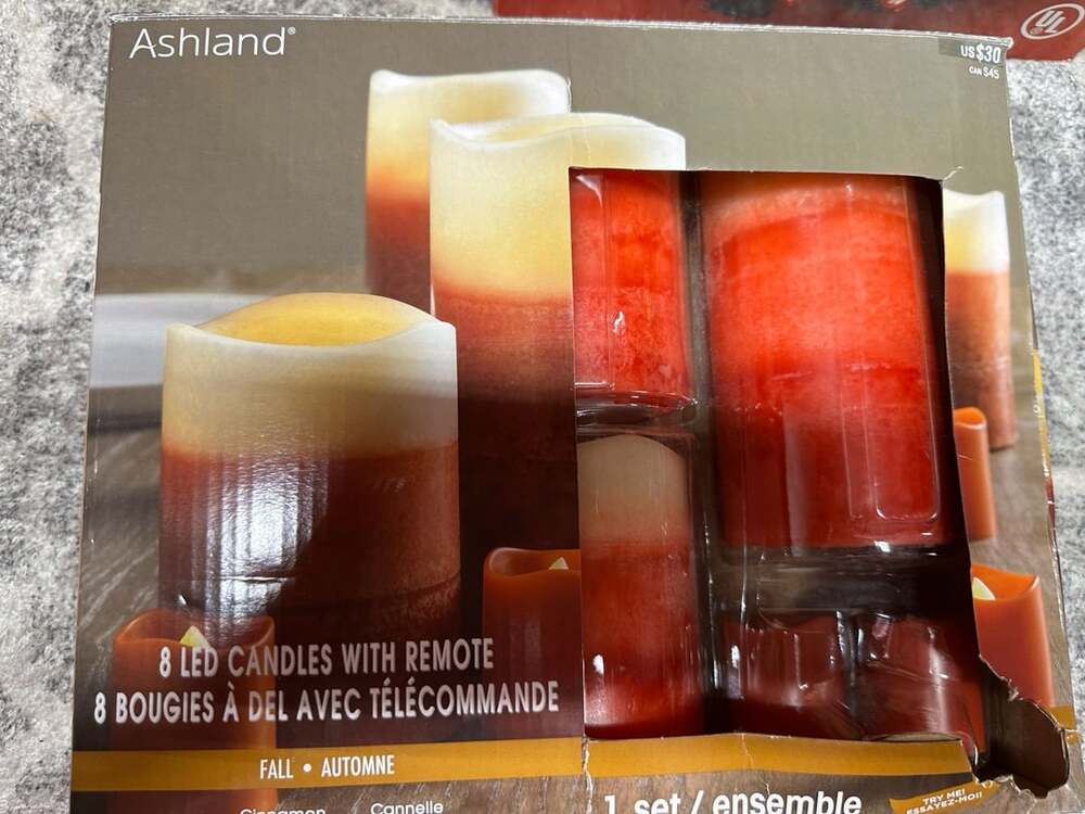 Ashland 8 LED Candles With Remote Fall Cinnamon Red Wax Pillar Votives Set